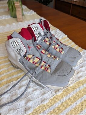 Jordan Men's Athletic Shoes in Gray, White & Red